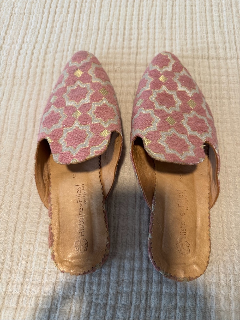 Histoire de Filles Moroccan Babouche Slides – Pink & Gold – Size 9